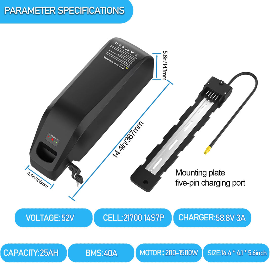 UK stock 52V25Ah ebike battery LG21700 A grade cell 40a BMS support 2000W