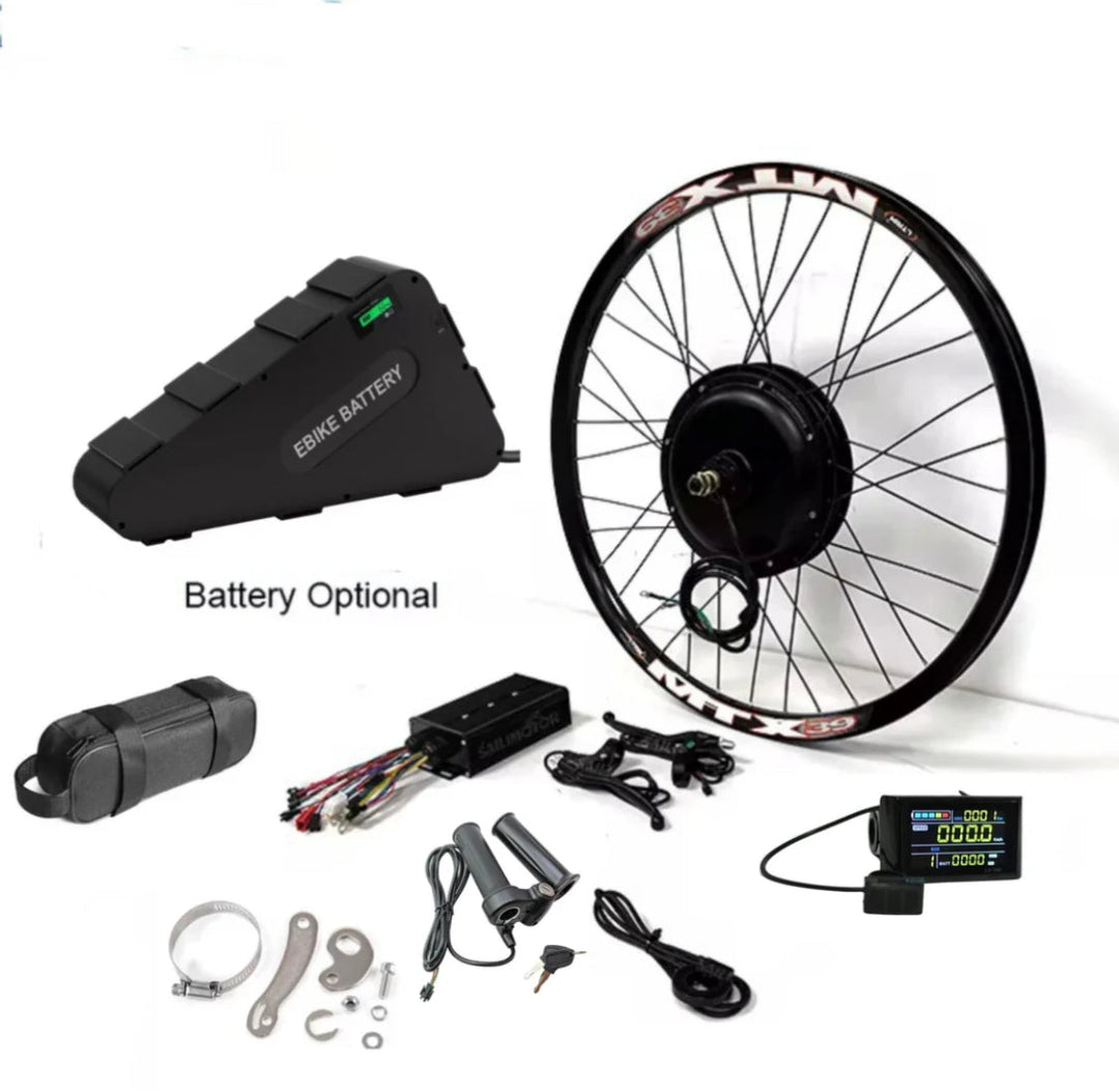 52V 2000W Ebike kit battery from electric conversion kit, with visible battery cells and wiring for electric bike upgrade.