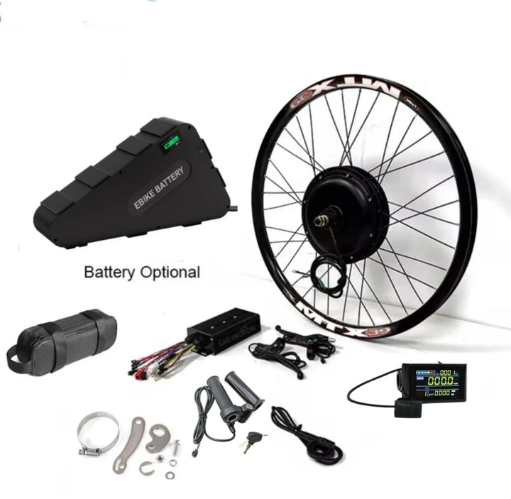 52V 2000W Ebike kit battery from electric conversion kit, with visible battery cells and wiring for electric bike upgrade.