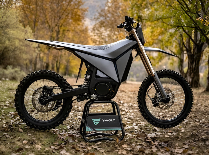 Y-Volt Surge V electric bike battery from The Ebike Shop, showing the sleek, compact design with branding and connection ports.