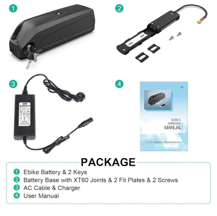 48V 1500W MTB39 electric ebike conversion kit battery from The Ebike Shop, with motor, battery, and wiring visible in the image.
