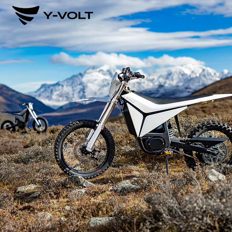 Y-Volt Surge V e-bike battery from The Ebike Shop, showing the sleek black and silver design with branding.