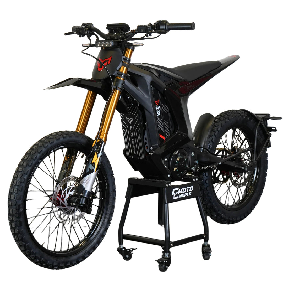 Arctic Leopard XE PRO S L1S electric bike with sleek frame and mountain tires, displayed outdoors on a paved path.