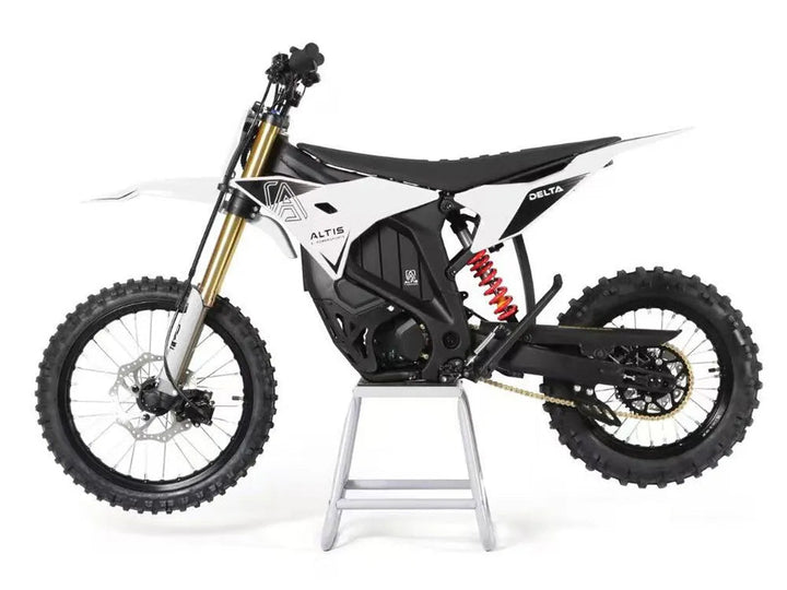 Altis Delta electric dirt bike by The Ebike Shop with knobby tires, sturdy frame, and handlebar controls for off-road riding.