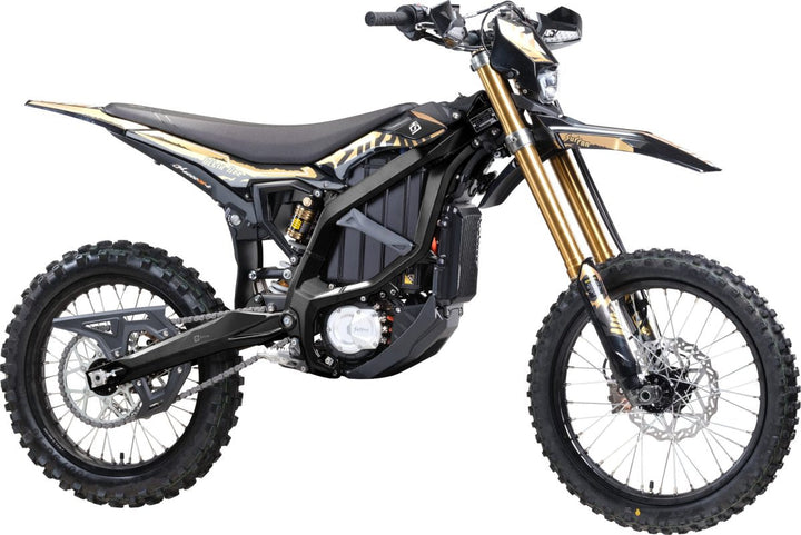 Surron Ultra Bee HP X 2026 electric dirt bike with rugged frame and off-road tires, designed for high-performance riding.