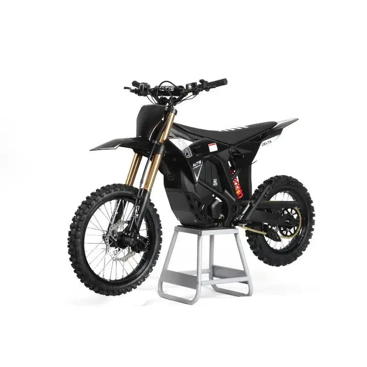 Altis Delta electric dirt bike from The Ebike Shop with rugged tires, black frame, and sleek design for off-road riding.