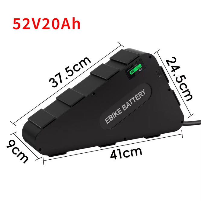52V 2000W Ebike kit battery for electric conversion by The Ebike Shop, shown with connectors and mounting hardware.