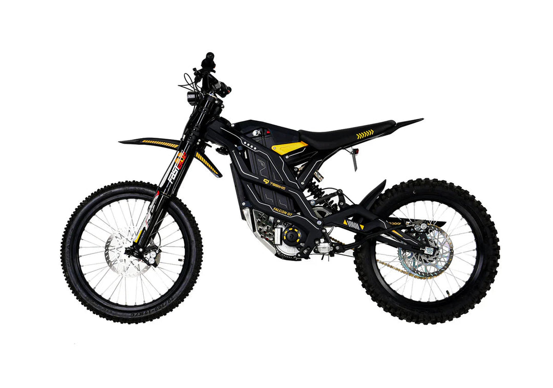 Close-up of the 79Bike Falcon GT electric bike showing its sleek frame and advanced components, designed for performance and style.