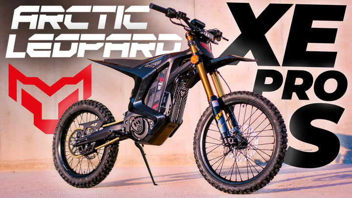 Off-road Arctic Leopard XE PRO S electric bike with rugged tires and sleek design, ideal for off-road adventures.