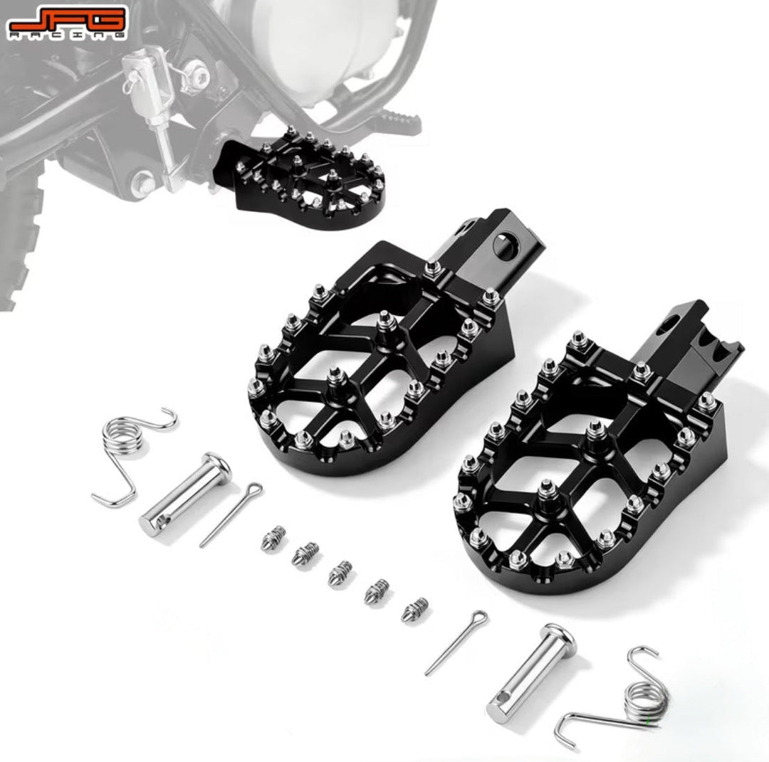 Foot pegs for SurRon Light Bee X electric bike, durable metal construction with textured surfaces for secure foot placement.