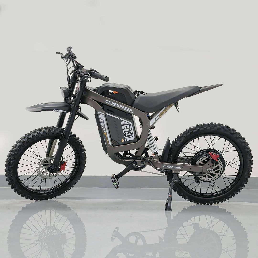 Coswheel R19 electric dirt bike off-road with 9000w motor, rugged design, and knobby tires for outdoor adventures.