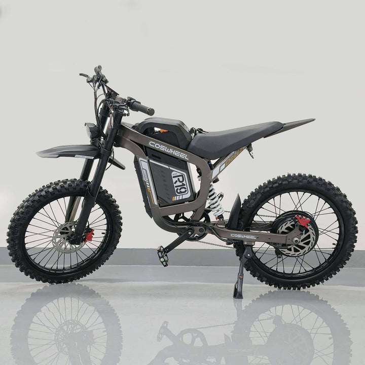 Coswheel R19 electric dirt bike off-road with 9000w motor, rugged design, and knobby tires for outdoor adventures.