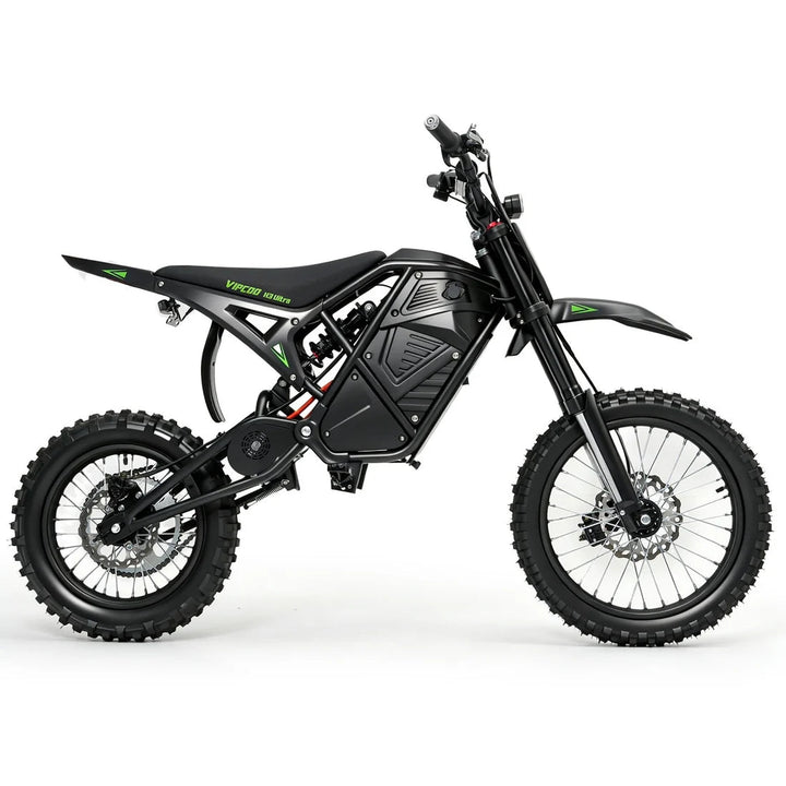 Electric dirt bike VIPCOO VP-H3 Ultra from The Ebike Shop, shown in a sleek design with off-road tires and electric motor.