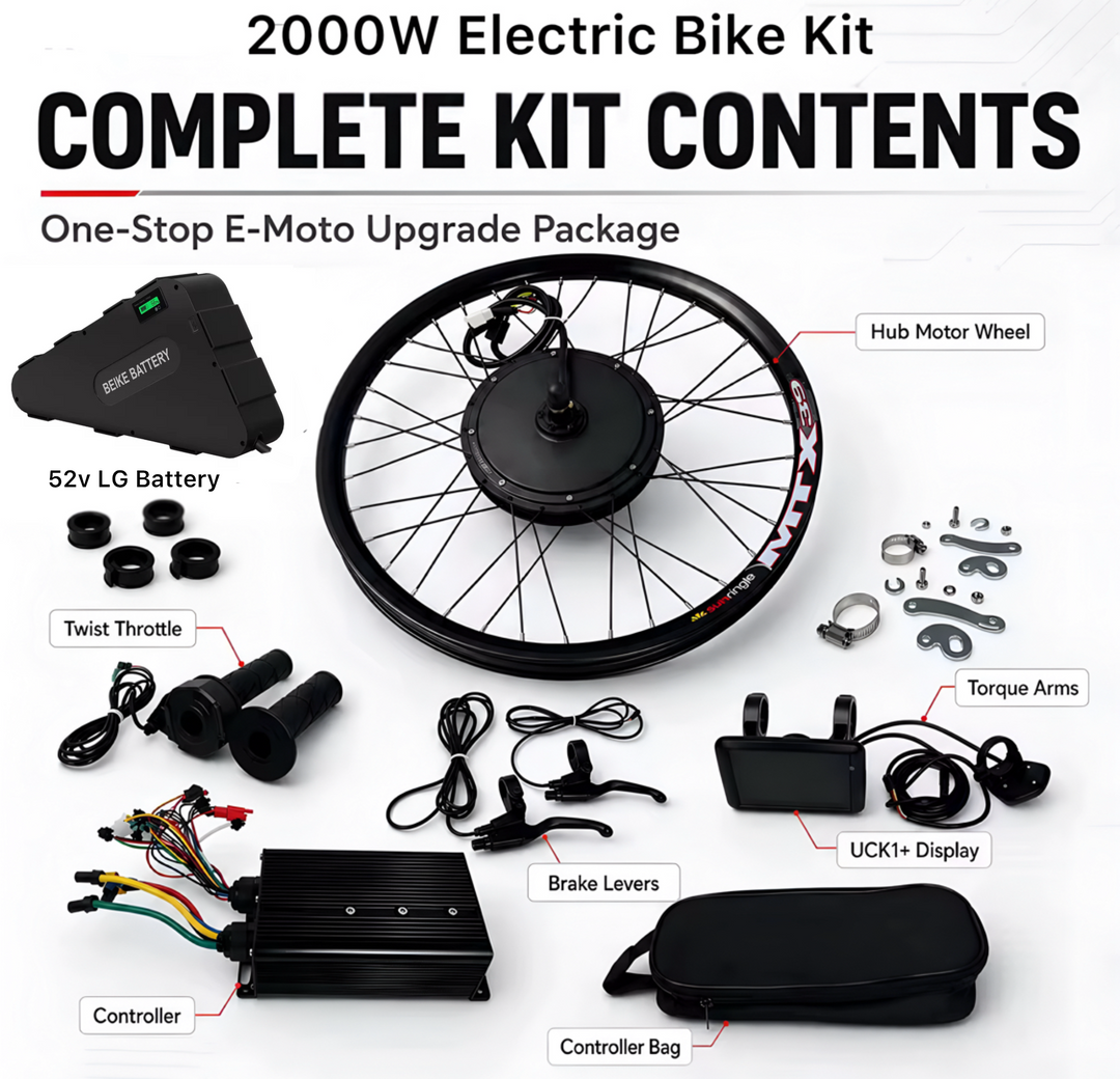52V 2000W Ebike kit battery from The Ebike Shop, electric conversion kit with rechargeable lithium-ion battery for e-bike upgrades.
