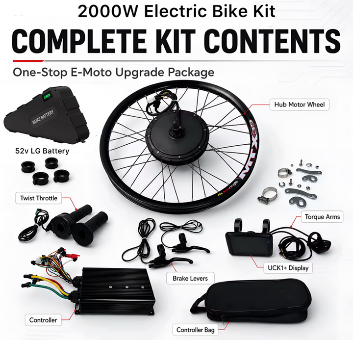 52V 2000W Ebike kit battery from The Ebike Shop, electric conversion kit with rechargeable lithium-ion battery for e-bike upgrades.