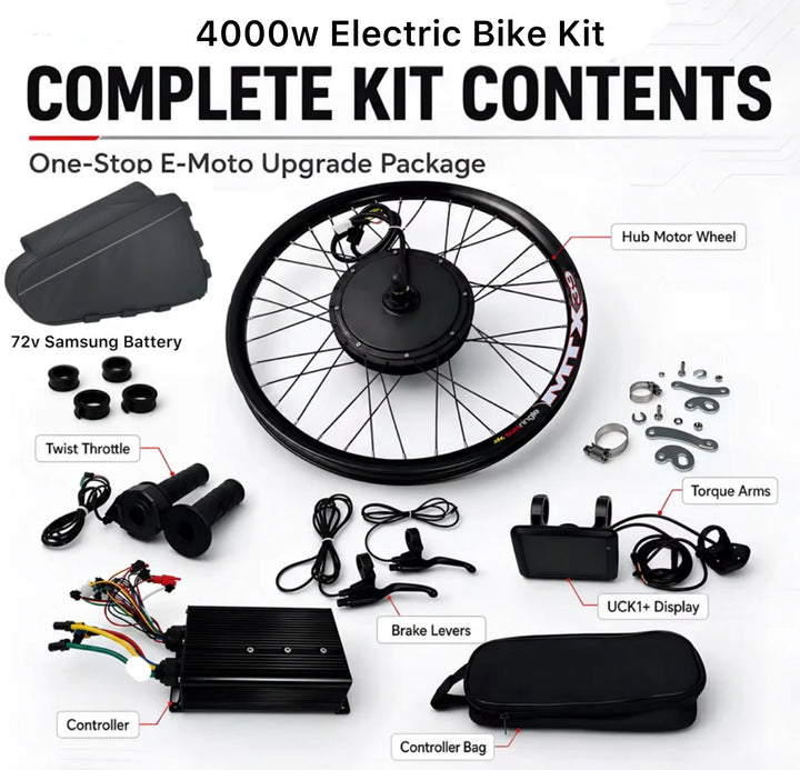 72V 4000W electric conversion kit motor with battery from The Ebike Shop, suitable for e-bike upgrades and conversions.